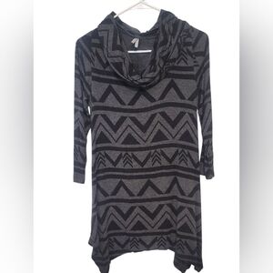 Vanity Charcoal and Black Patterned Cowl Neck Sweater, 3/4 Sleeve